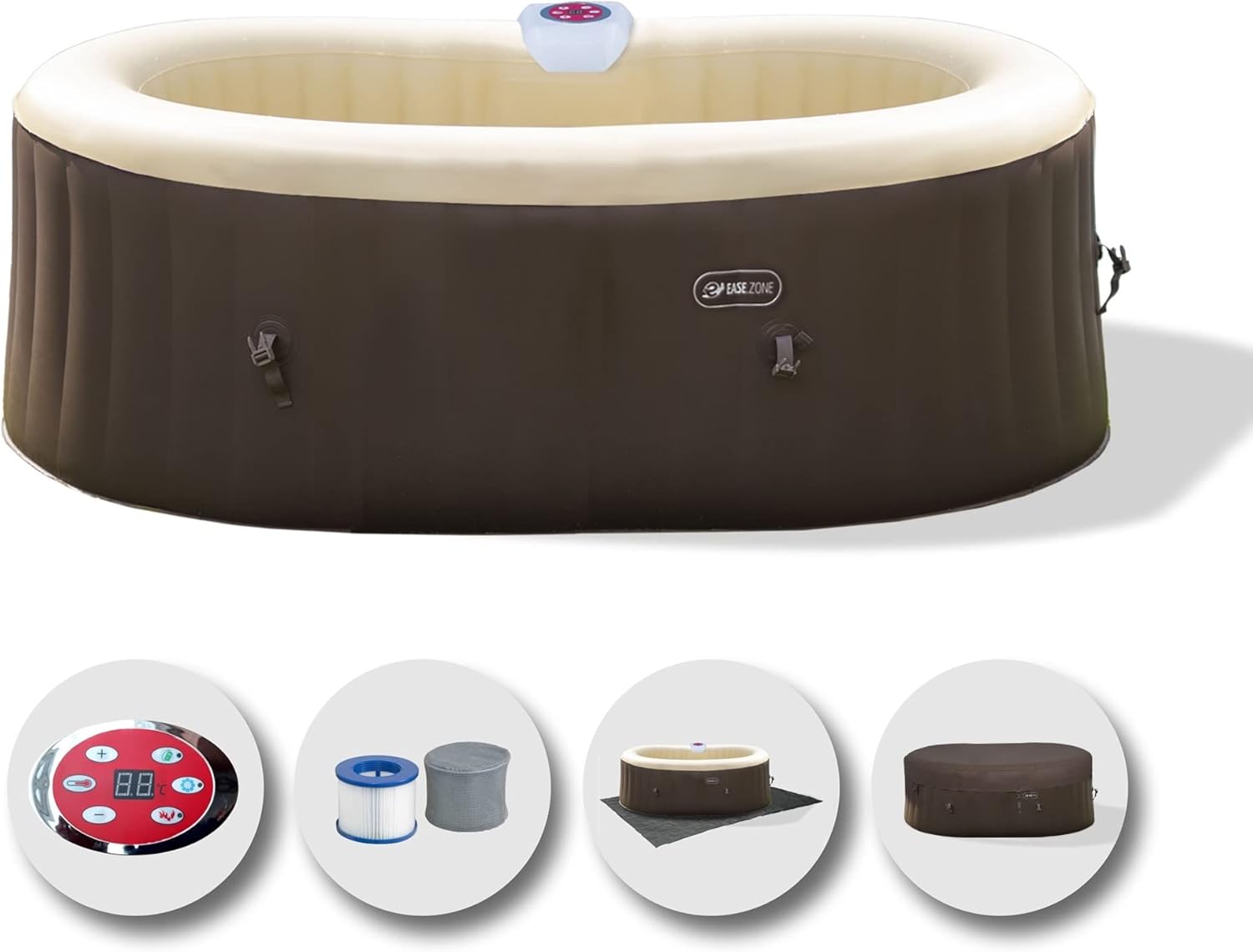 avec Pompe intégrée 30 W – Bain à remous Gonflable – Piscines gonflables, EASE.ZONE, 190 x 120 x 65 cm, 550 L/145 Gal, Ovale