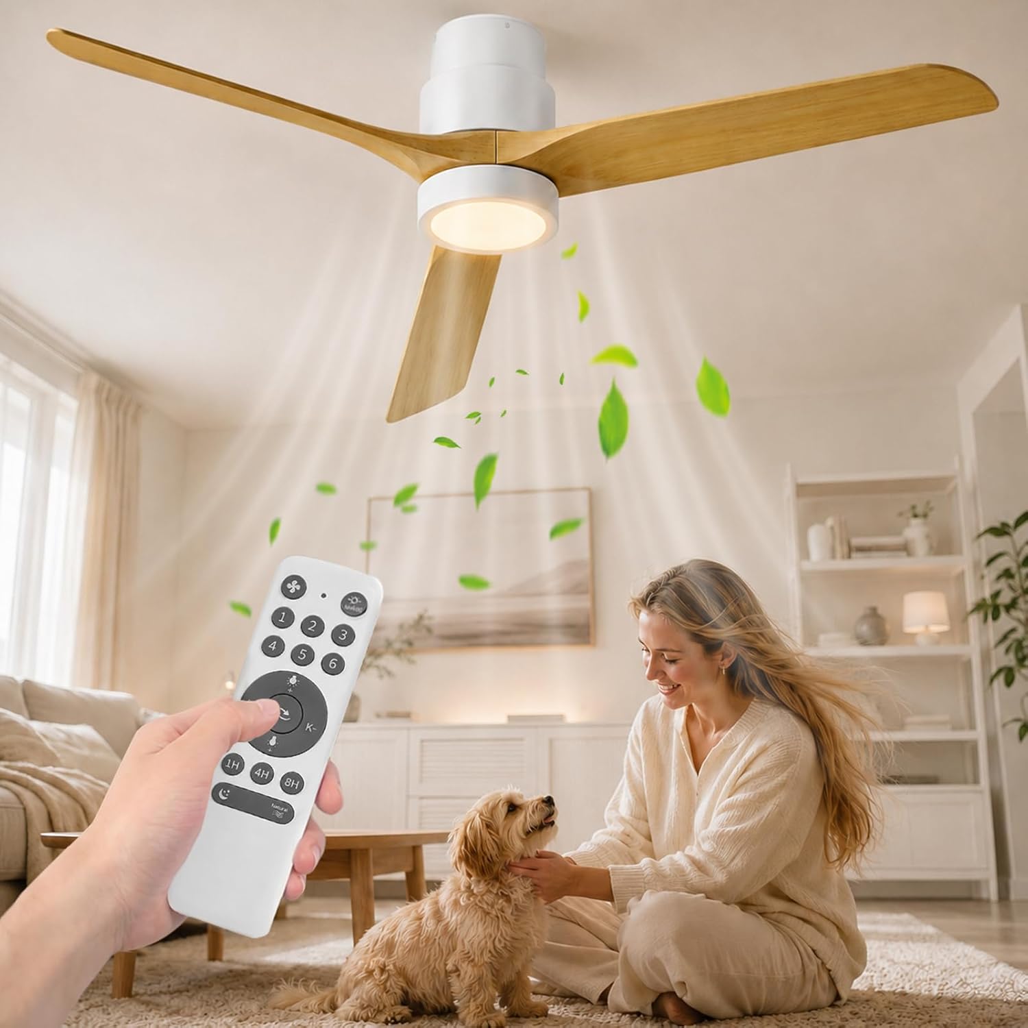 Ventilo Plafond Avec Lumière Et Télécommande – Ventilateur Plafond Silencieux, Ateroll, 132 Cm, 6 Vitesses, 3 Pales Bois