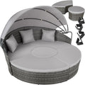 Bain de soleil Salon de jardin exterieur Modulable en Résine tressée avec Pare Soleil Pliable – tectake, Coussins Inclus, Gris
