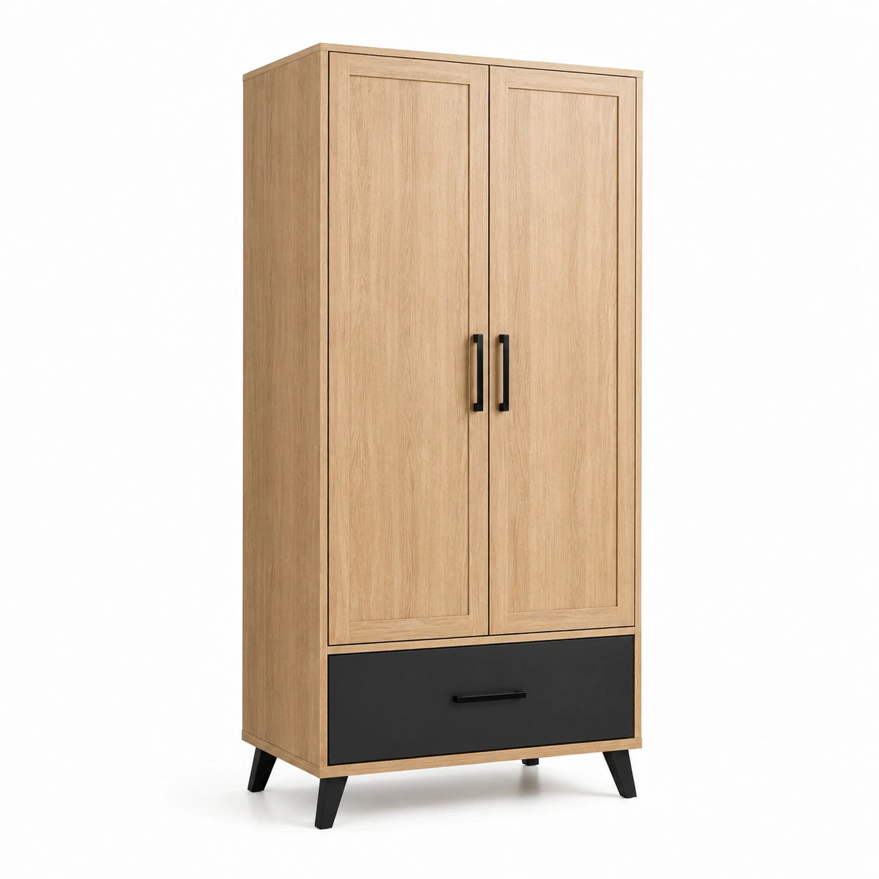 Armoire en bois et métal chêne/noir 2 portes 1 tiroir