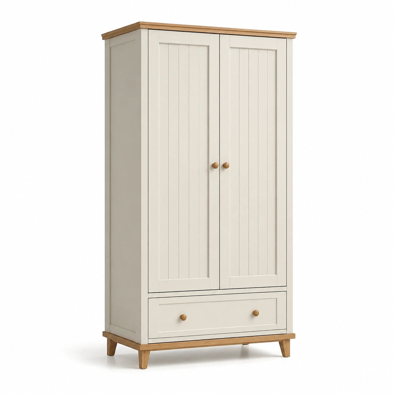 Armoire bois 2 portes avec tiroir en blanc et chêne