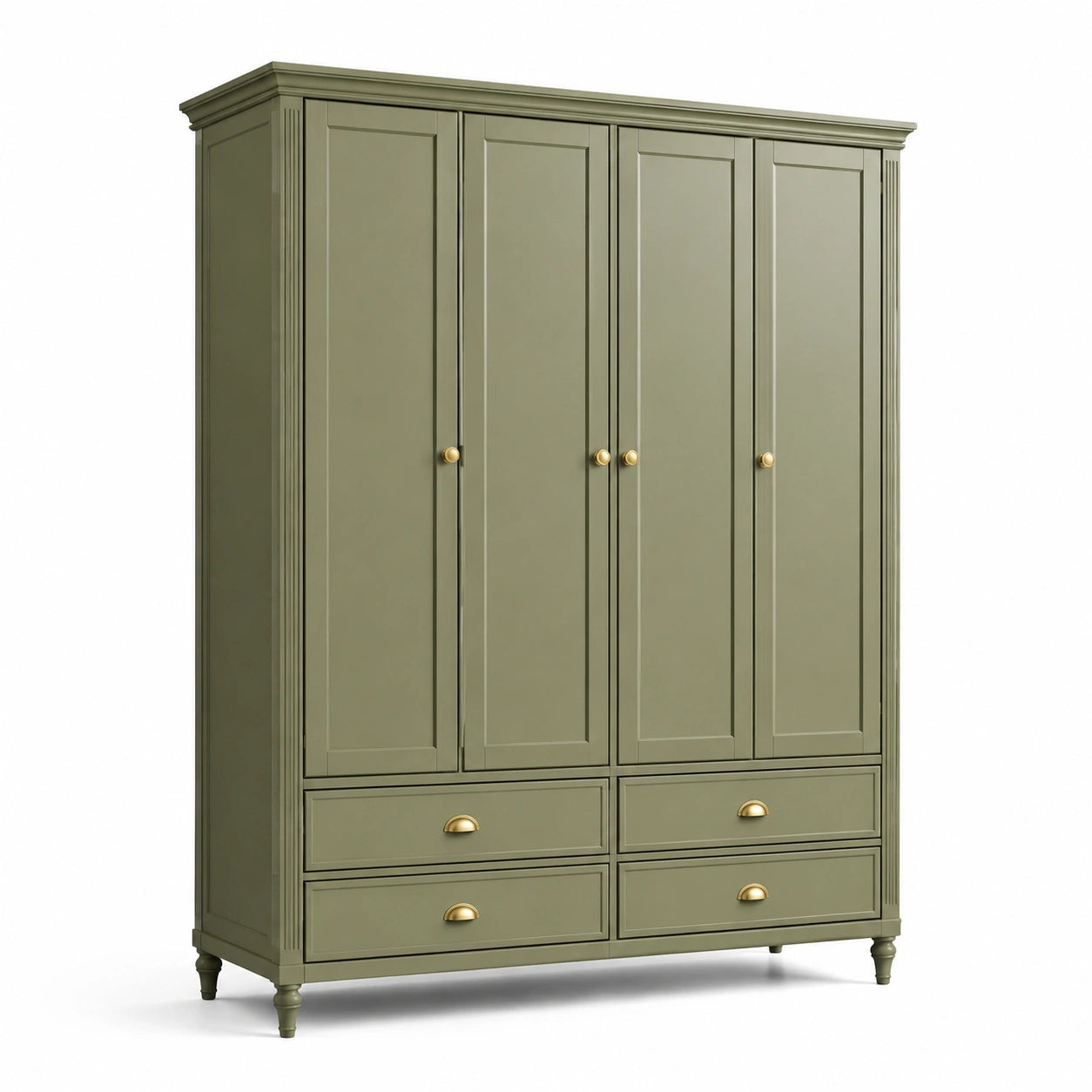 Armoire en bois avec 4 portes et tiroirs en vert kaki