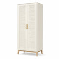 Armoire en bois avec portes persiennes et pieds en bois clair