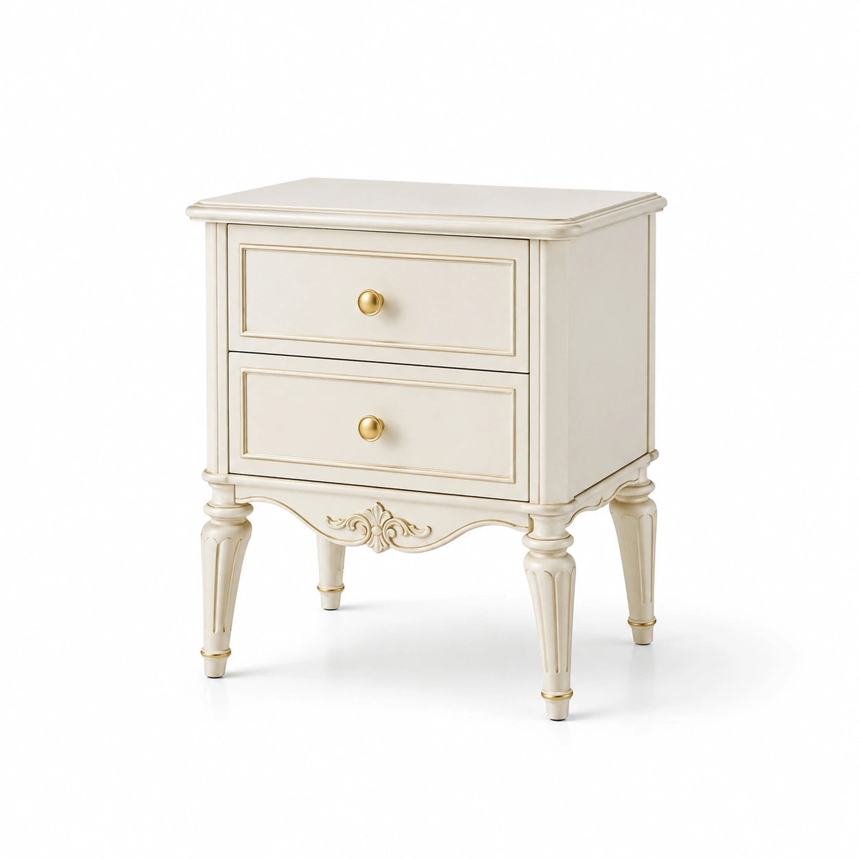 Table de chevet en bois blanc avec deux tiroirs