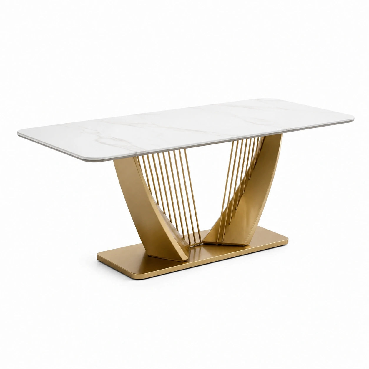Table de salle à manger en marbre de Carrare et acier inoxydable plaqué or 180 cm