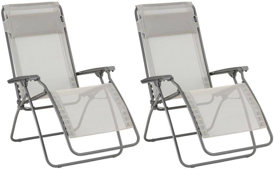 Bains de soleil – Lafuma, Lot de 2 fauteuils Relax Zéro Gravité, Fabriqué en FRANCE - 5 ans - Beige - Léger et pliant pour un transport facile