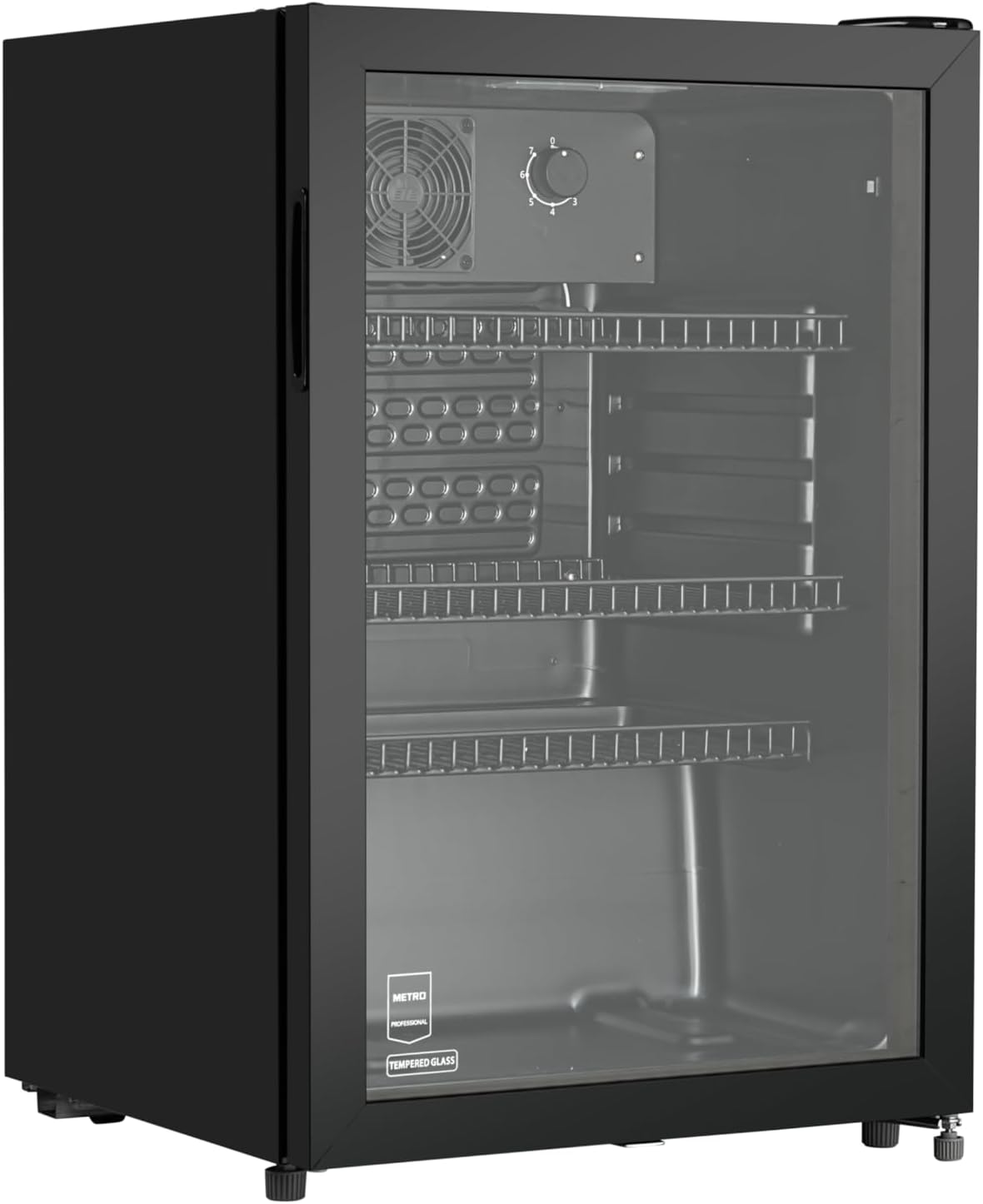 Mini réfrigérateurs – METRO Professional, Réfrigérateur à boissons GSC2125B, 54.5 x 54 x 84 cm, 118 L, avec serrure, noir, métal/verre