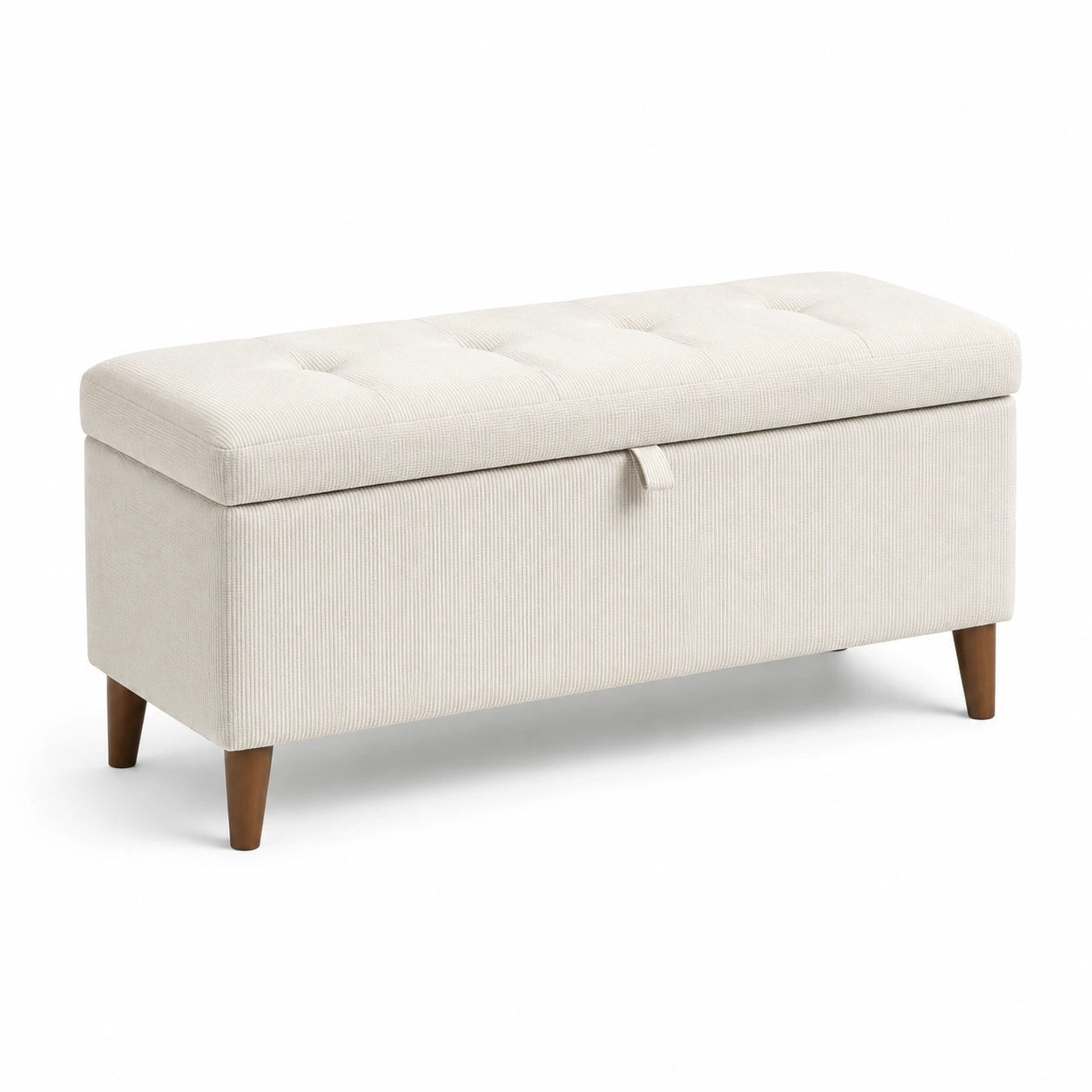 Banc de rangement en bois et tissu polyester beige
