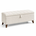 Banc de rangement en tissu bouclé et bois beige 120x40x45 cm