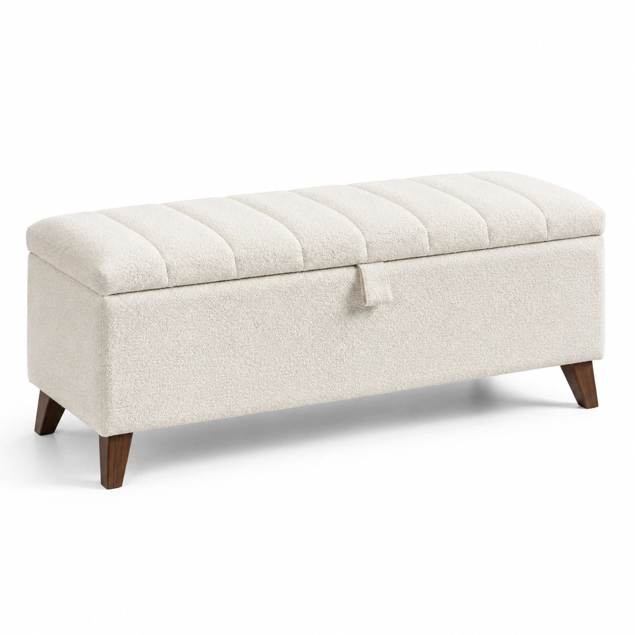 Banc de rangement en tissu bouclé et bois beige 120x40x45 cm