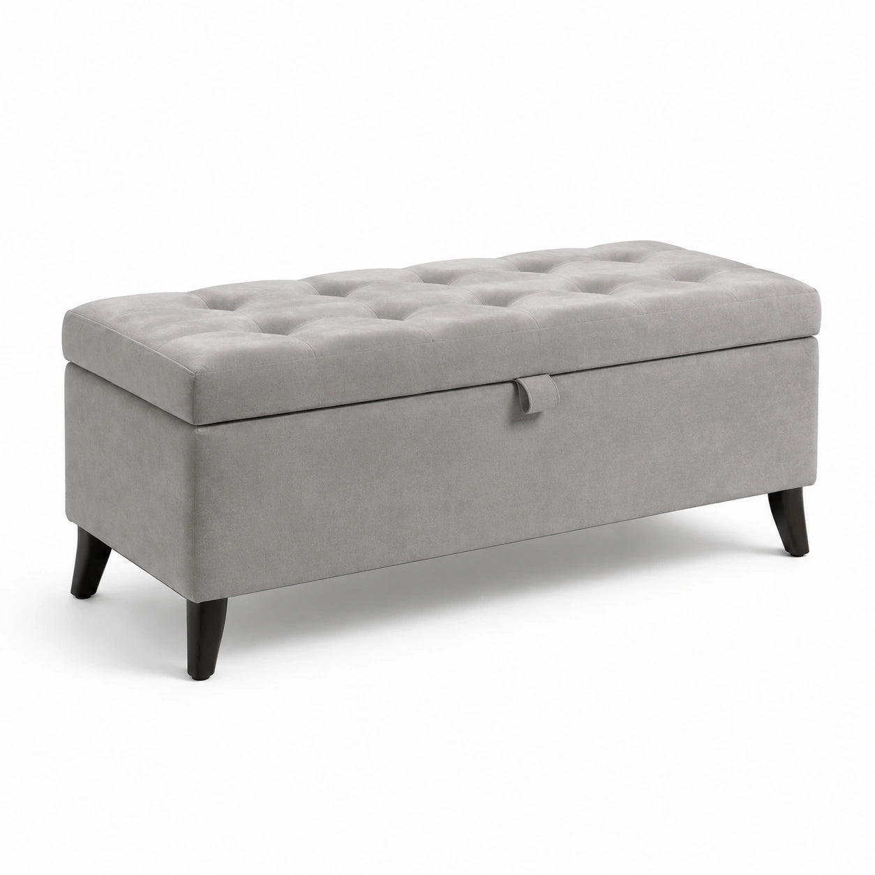 Banc de rangement en tissu gris avec pieds en bois 120x40x45 cm