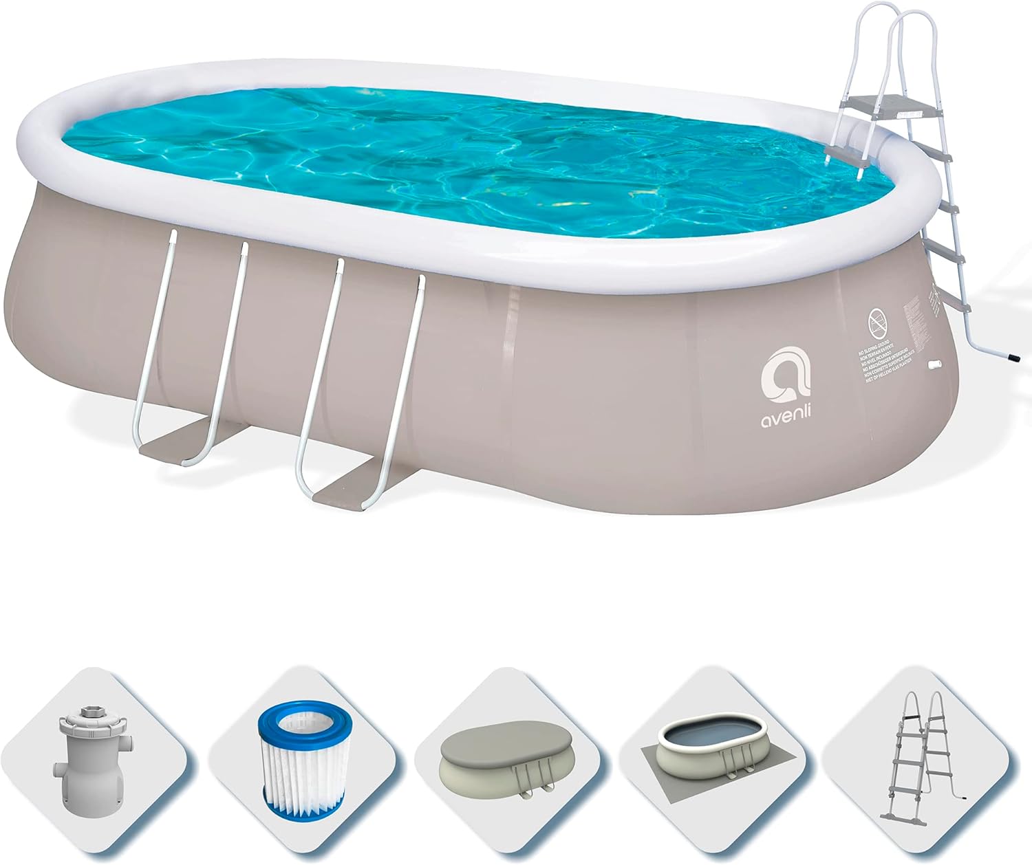 AVENLI Piscine autoportante Ovale avec Structure – Gris 540x304x106 cm Gris, Gris/Blanc/Bleu