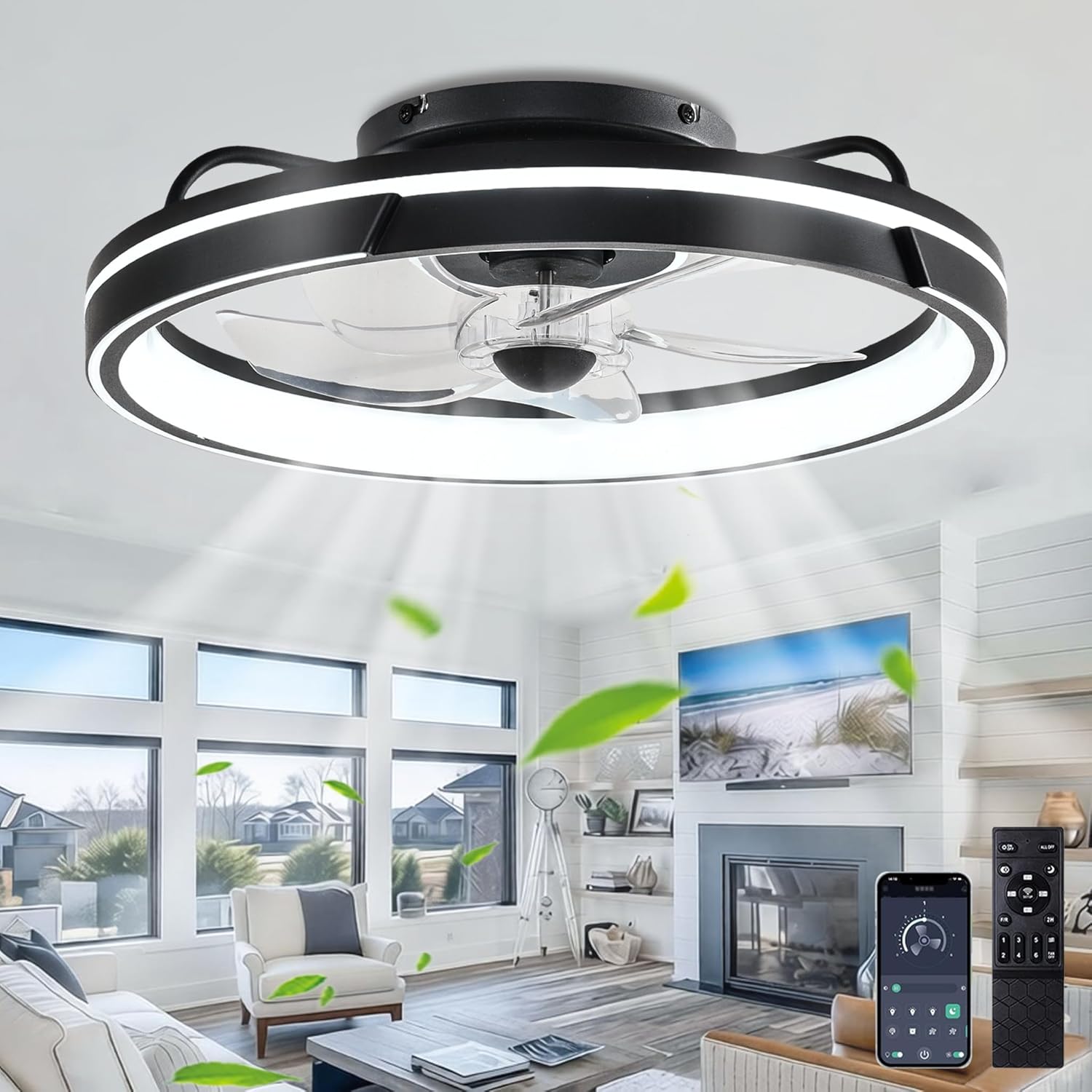 50cm 64W Dimmable Plafonnier LED Ventilateur avec Télécommande APP – Modernité Ventilateur de Plafond Silencieux avec Lumière