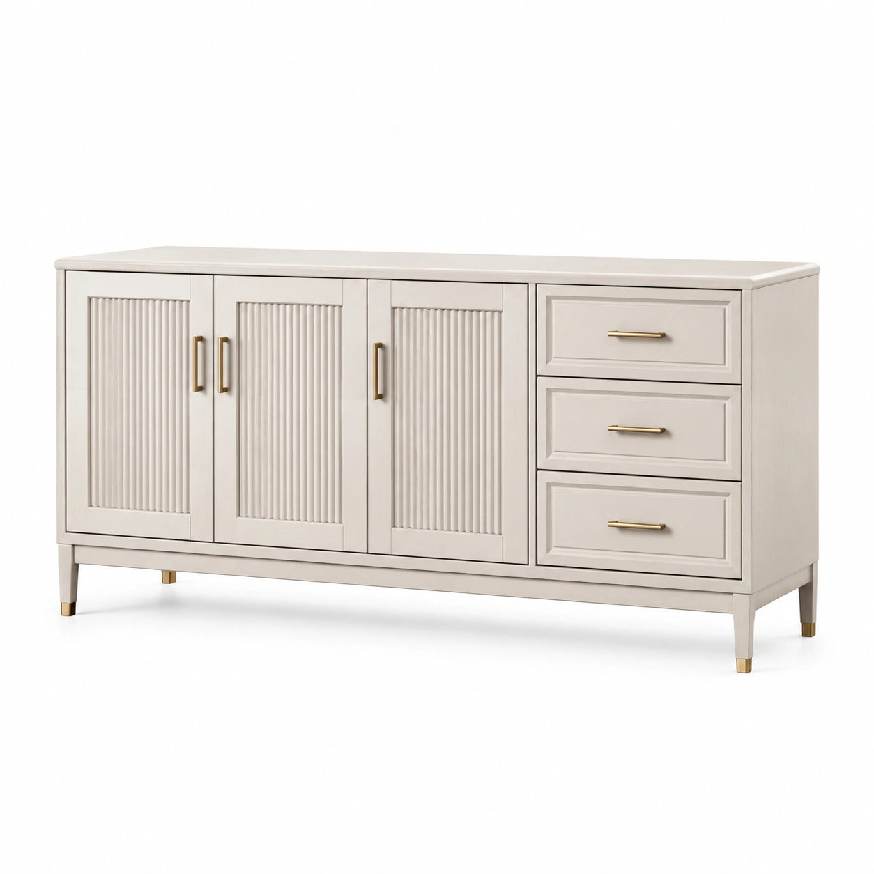 Buffet rectangulaire en bois MDF beige avec tiroirs et portes en métal