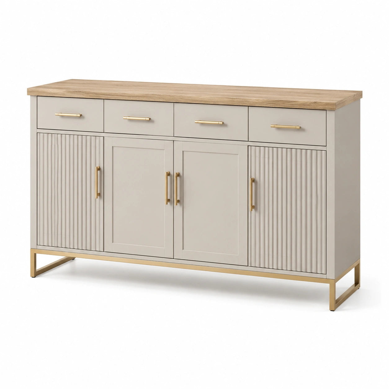 Buffet en bois avec pieds en métal, 150x40x85 cm