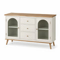 Buffet en bois avec portes en verre cannelé blanc et naturel