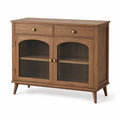 Buffet en bois avec portes vitrées et tiroirs, chêne et verre trempé