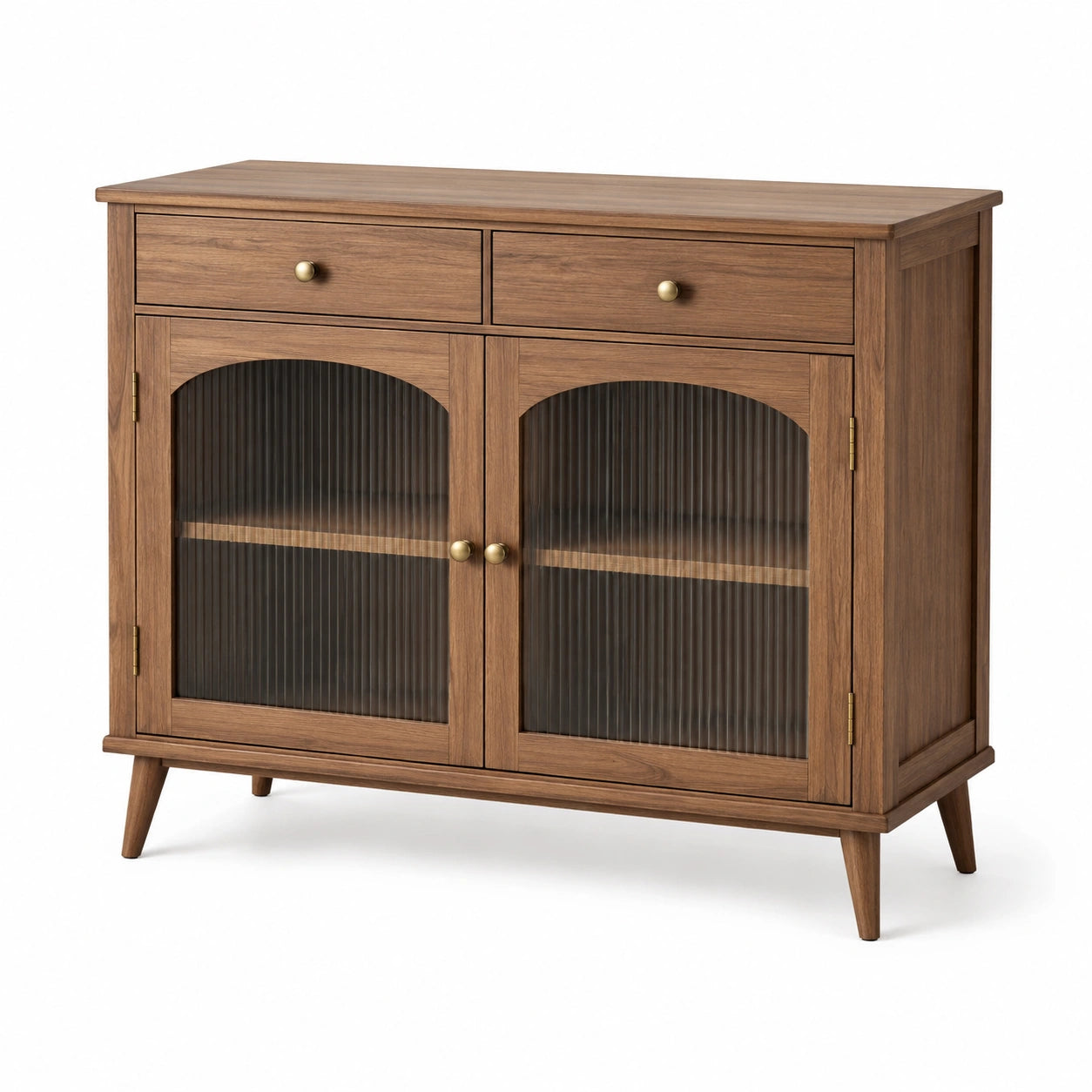 Buffet en bois avec portes vitrées et tiroirs, chêne et verre trempé