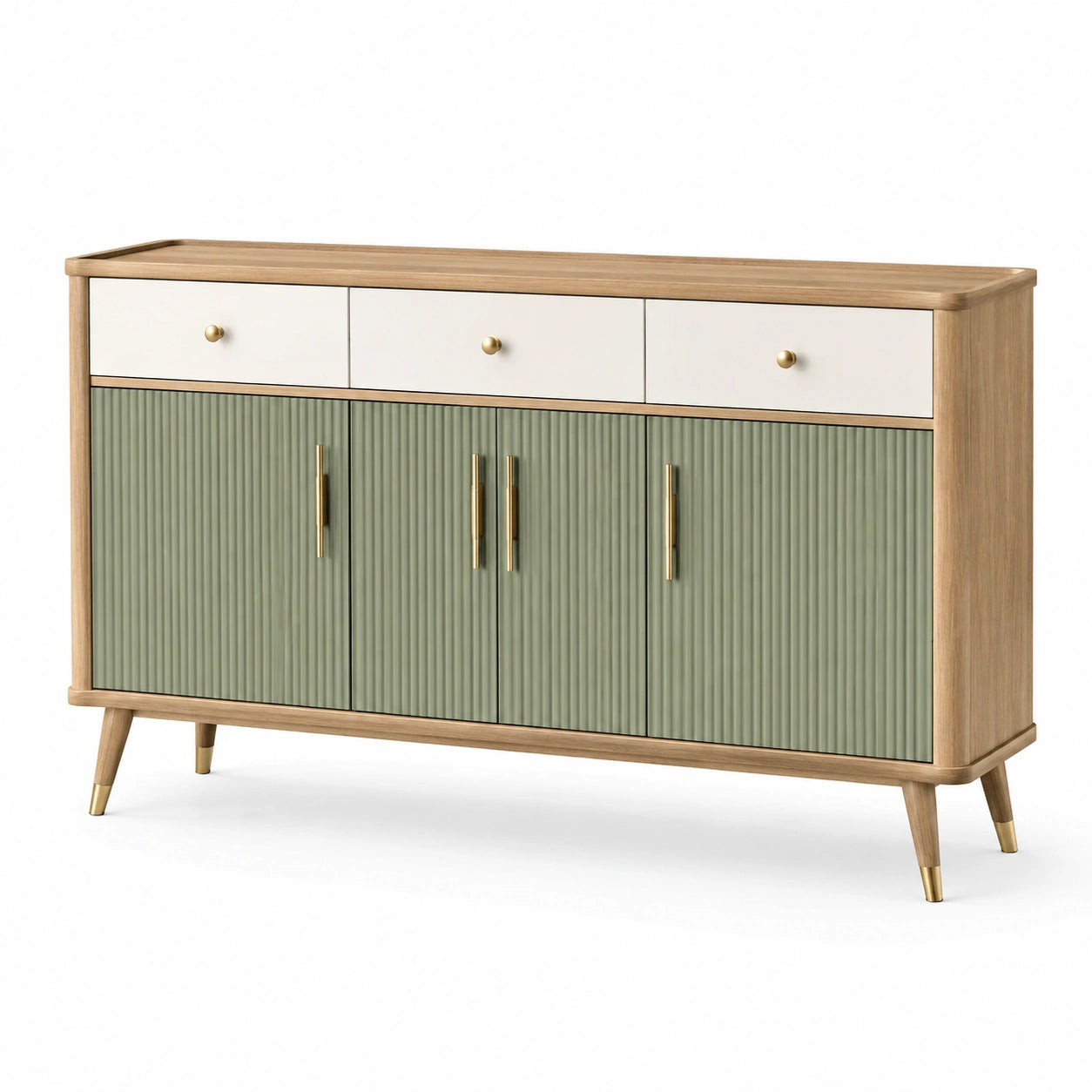 Buffet en bois avec tiroirs et portes vertes