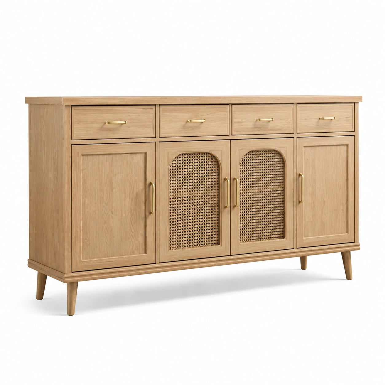 Buffet en bois de chêne avec portes en rotin