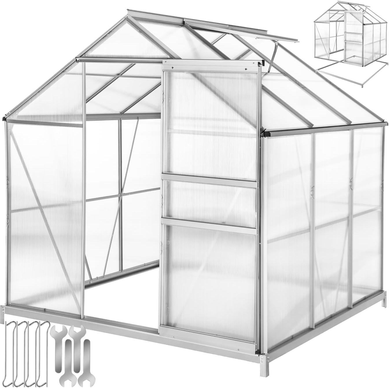 tectake Serre de Jardin avec Base en Aluminium Polycarbonate pour Potager Exterieur Serre de Jardin