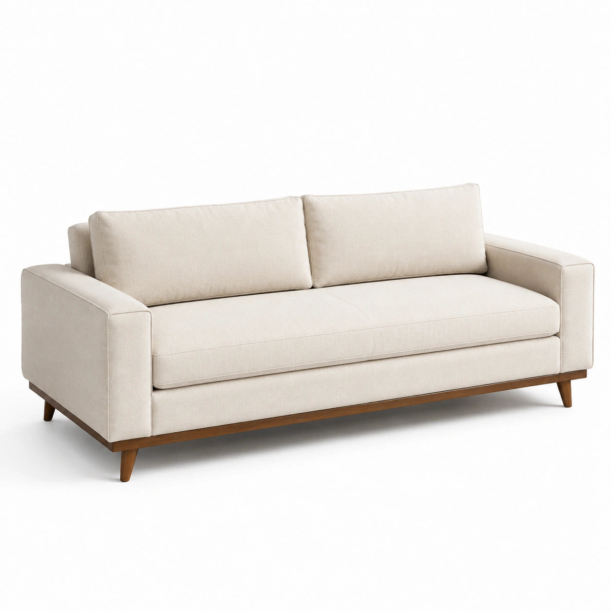 Canapé 3 places en tissu beige avec structure en bois