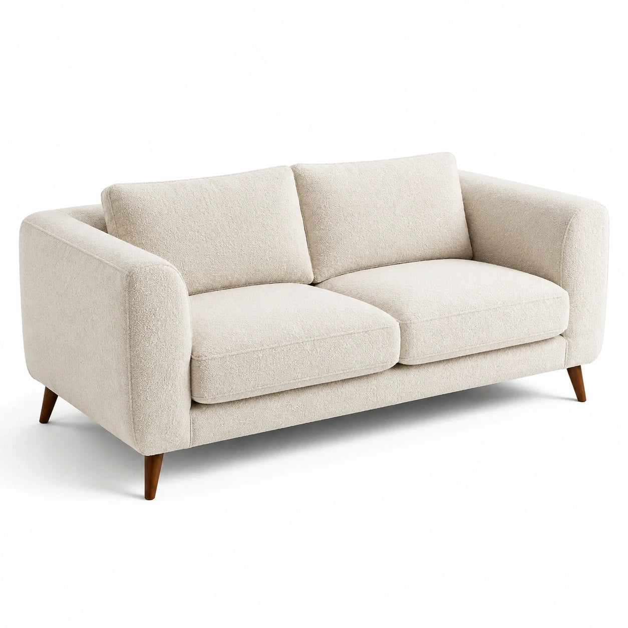 Canapé 2 places en tissu polyester beige avec pieds en bois