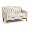 Canapé 2 Places en Tissu Lin Beige avec Structure en Bois