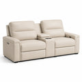 Canapé inclinable en cuir synthétique beige avec accoudoirs et porte-gobelets