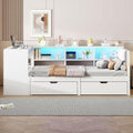 PUGSDRLY Lit 1 Place 90x200cm avec Bureau et Compartiment de Rangement – Canapé Lit avec 2 Tiroirs et éclairage LED