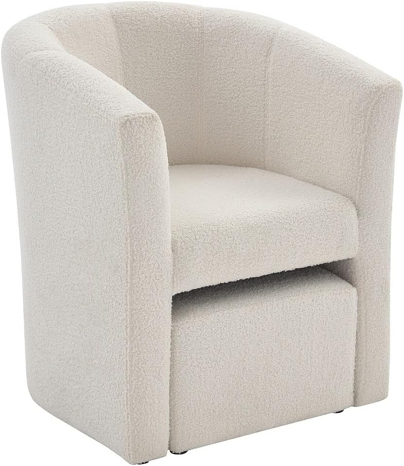 44 cm, Profondeur d'assise: 49 cm & Garnissage d'assise: Mousse polyuréthane – Vente- - Fauteuil Cabriolet et Pouf en Tissu Bouclette Blanc Jovana