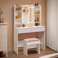 Coiffeuses – VASAGLE, Kailyn Collection - Coiffeuse avec Miroir LED et Tabouret, Blanc RDT723W01, 3 Couleurs, 2 Tiroirs, Luminosité Réglable