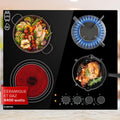 KLARSTEIN Plaque de Cuisson Mixte 4 Feux – 6.4kW, Acier Inoxydable, Vitrocéramique et Gaz, Noir