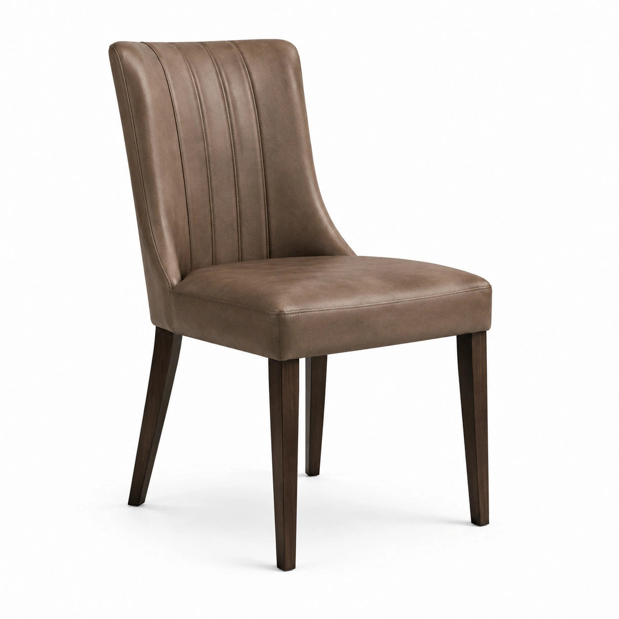 Chaise en cuir synthétique brun avec pieds en hêtre