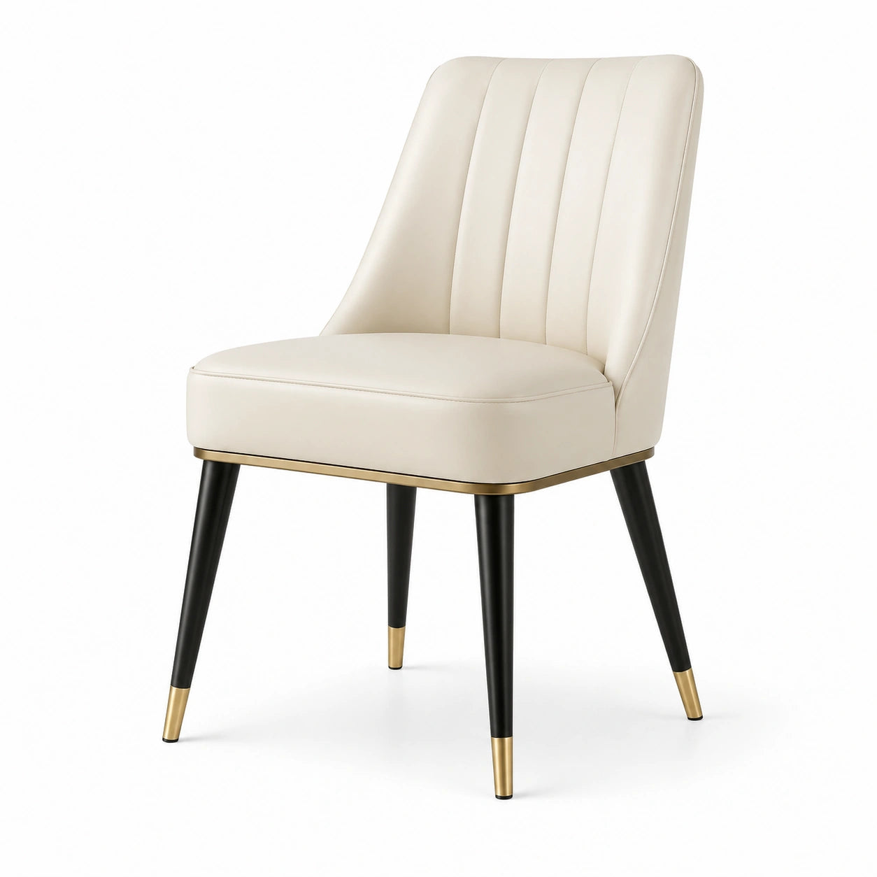 Chaise en cuir PU beige avec pieds en métal noir