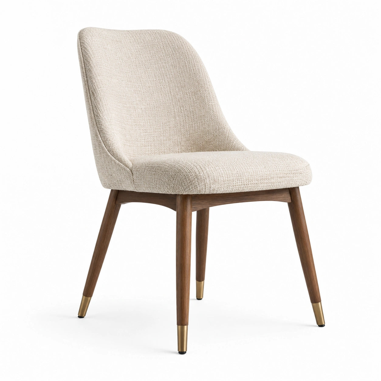 Chaise en bois et tissu beige avec pieds en noyer