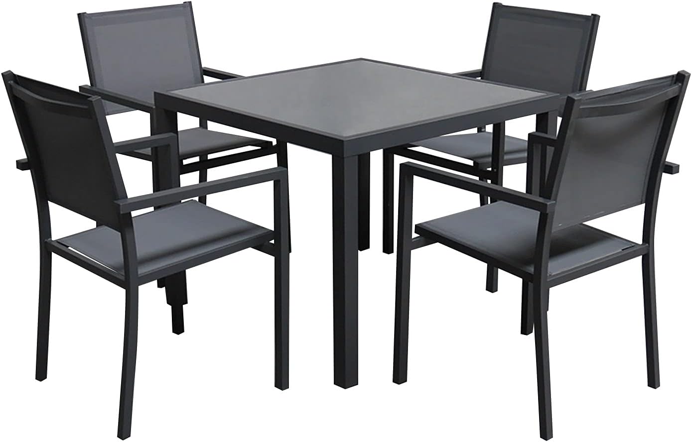 Happy Garden Salon de Jardin Bergamo en textilène Gris 4 Places - Aluminium Anthracite – Gris/Anthracite