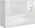 Meuble de Rangement avec 2 tiroirs – Buffet Salon à Haut Brillance – Buffets, crédences et vaisseliers, HOMCOM, Blanc