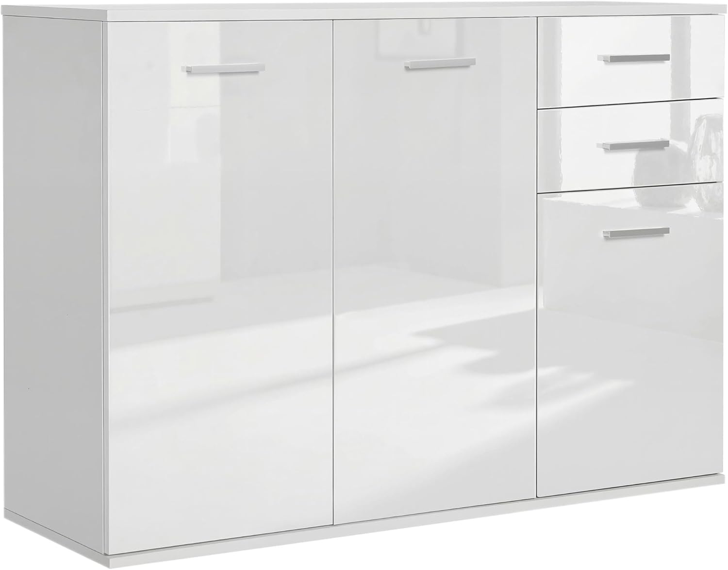 Meuble de Rangement avec 2 tiroirs – Buffet Salon à Haut Brillance – Buffets, crédences et vaisseliers, HOMCOM, Blanc