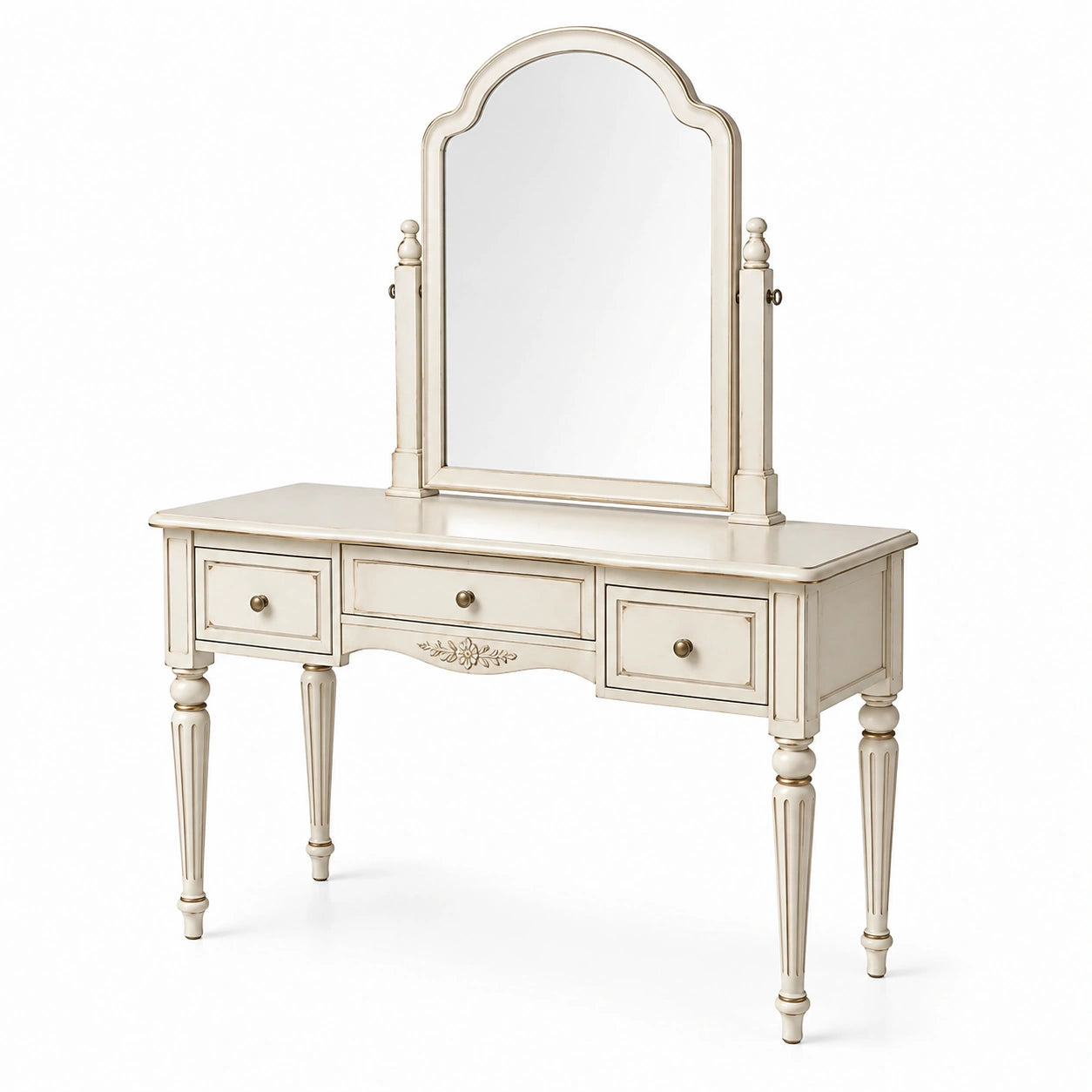 Coiffeuse en bois, miroir verre trempé, trois tiroirs