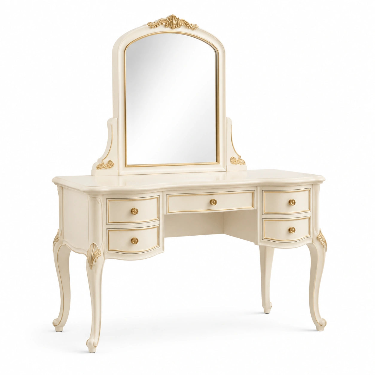 Coiffeuse en bois blanc avec miroir et tiroirs