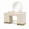 Coiffeuse en bois avec miroir rond lumineux et 6 tiroirs