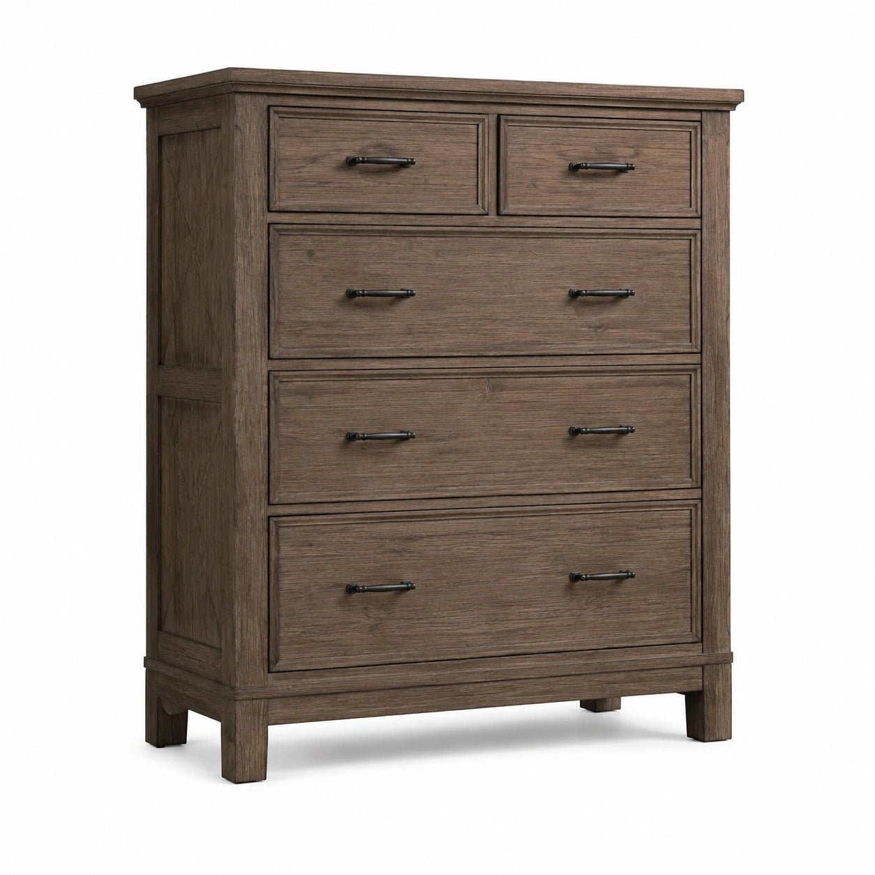 Commode en bois de chêne massif marron 5 tiroirs