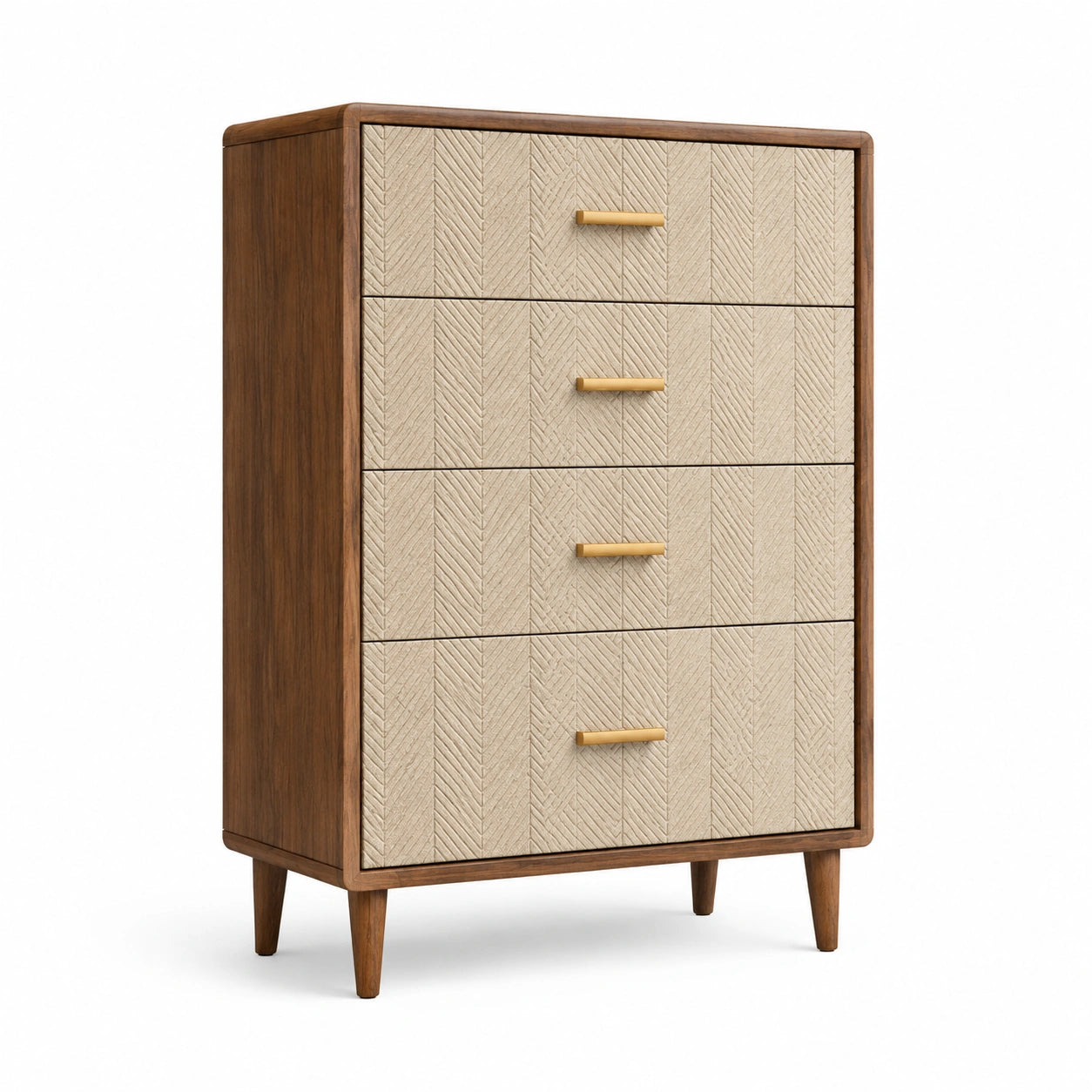Commode en Bois Massif avec 4 Tiroirs Beige et Brun