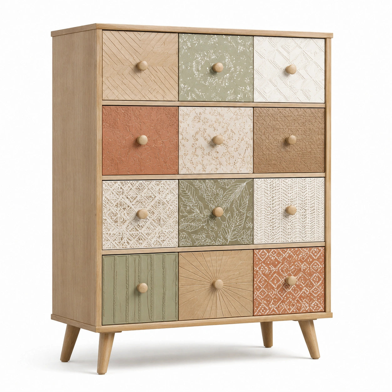 Commode en Bois et MDF avec 12 Tiroirs Multicolores
