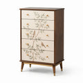 Commode en Bois avec Motif Oiseaux 5 Tiroirs