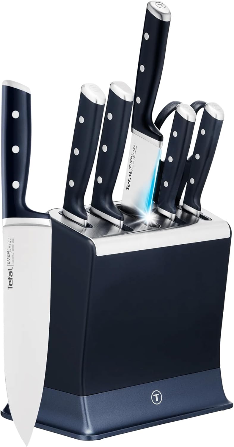 Set de couteaux 6pièces – EverSharp – Ensembles de couteaux de cuisine, Tefal, Bloc de couteaux avec affuteurs intégrés, 5couteaux