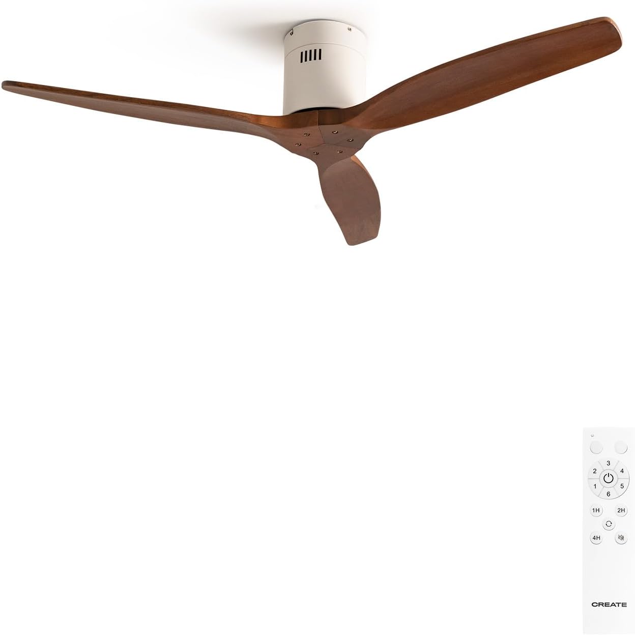 / WINDCALM M/Ventilateur de plafond ABS avec télécommande blanc pales effet bois foncé / 40W – CREATE, Ø132 cm, 6 vitesses, Silencieux