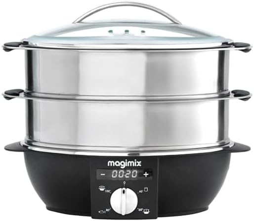 Acier inoxydable 12 – Cuiseurs vapeurs électriques, Magimix, 2 litres Food Steamer, Art 11581EB, 3 ans, Argent, Argent/Noir