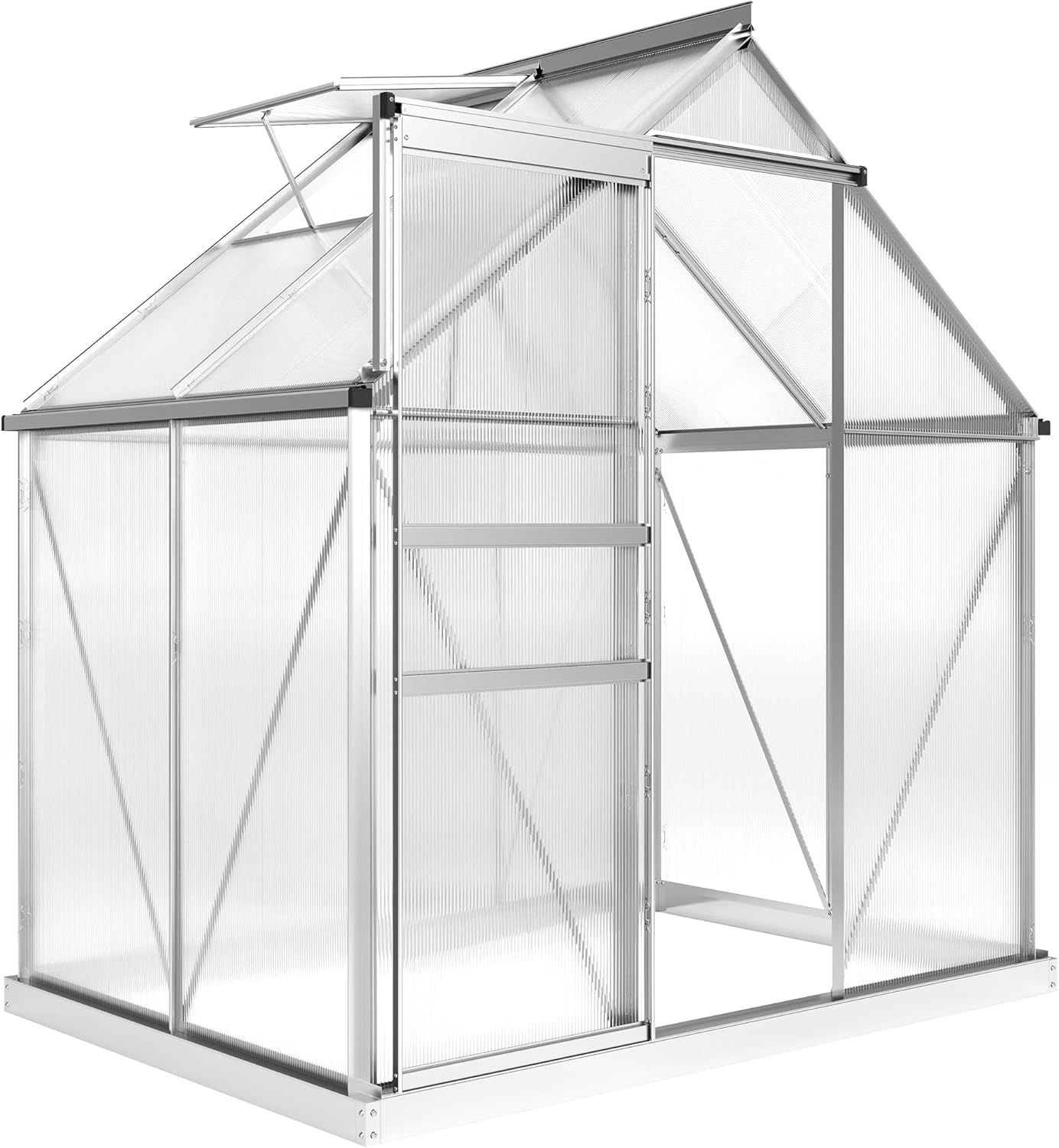 Outsunny Serre de Jardin 2 – 5 x 131 x 200 cm, 5 m2 en Aluminium Polycarbonate avec Fondation, 192, Argent